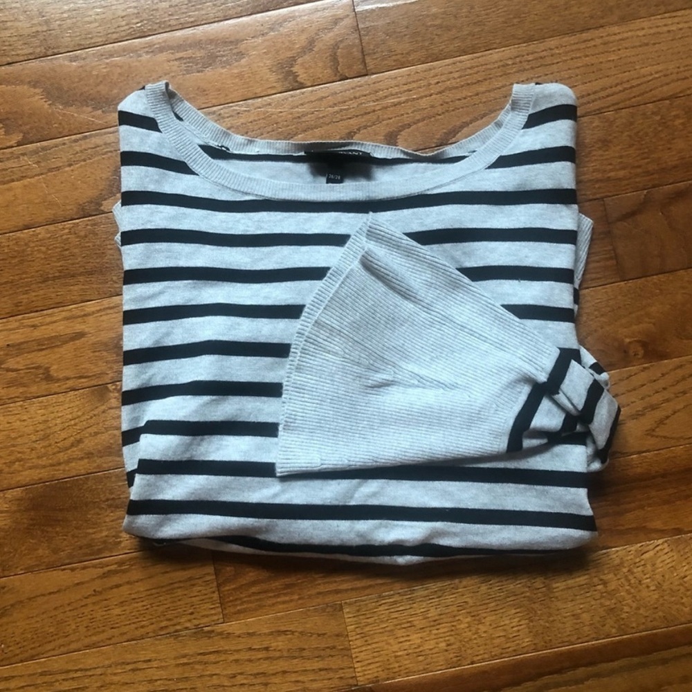 Lane Bryant Striped Black and Gray Bell Sleeve Sweater, Size 26/28